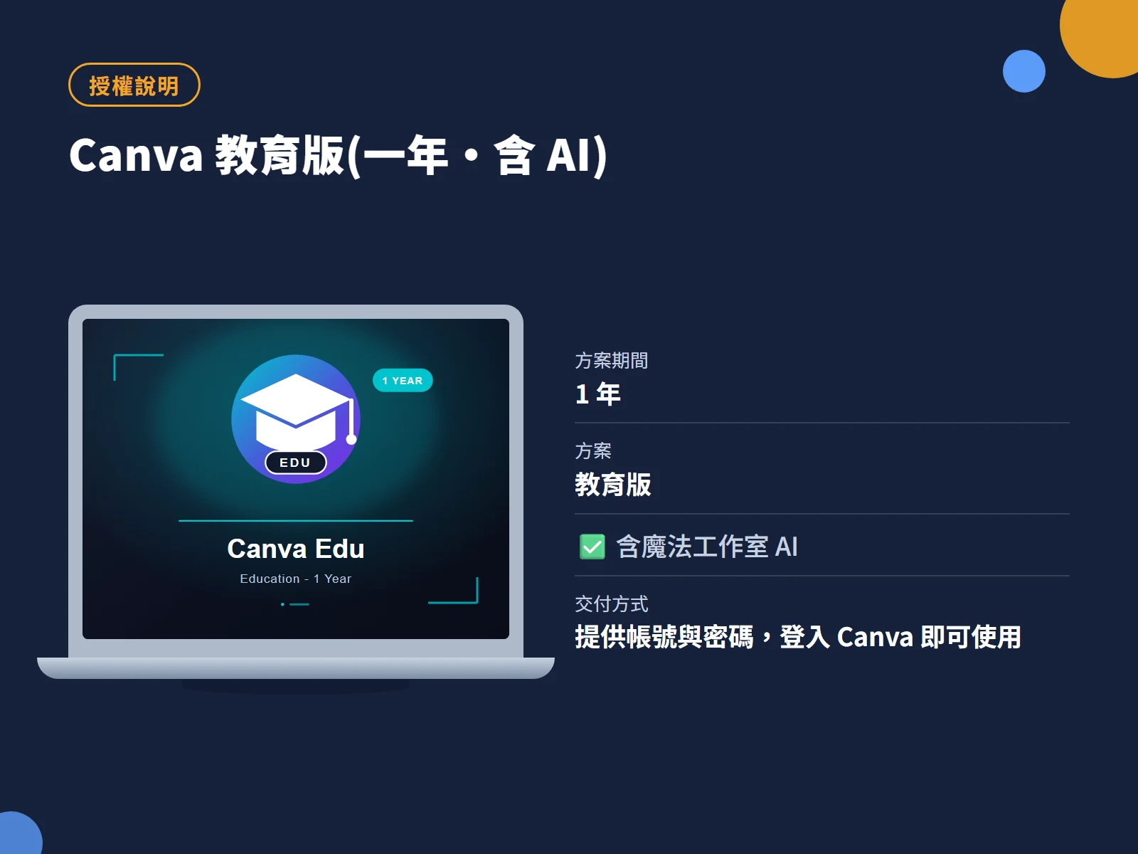 Canva 教育版(一年・含 AI) 授權說明