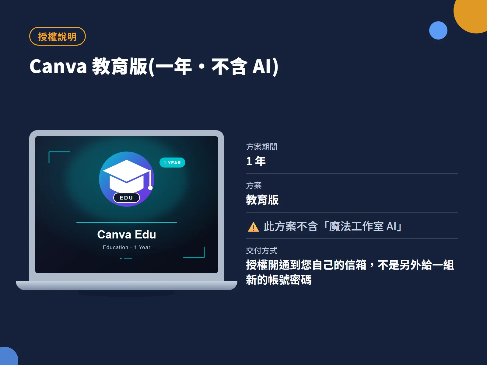 Canva 教育版(一年・不含 AI) 授權說明