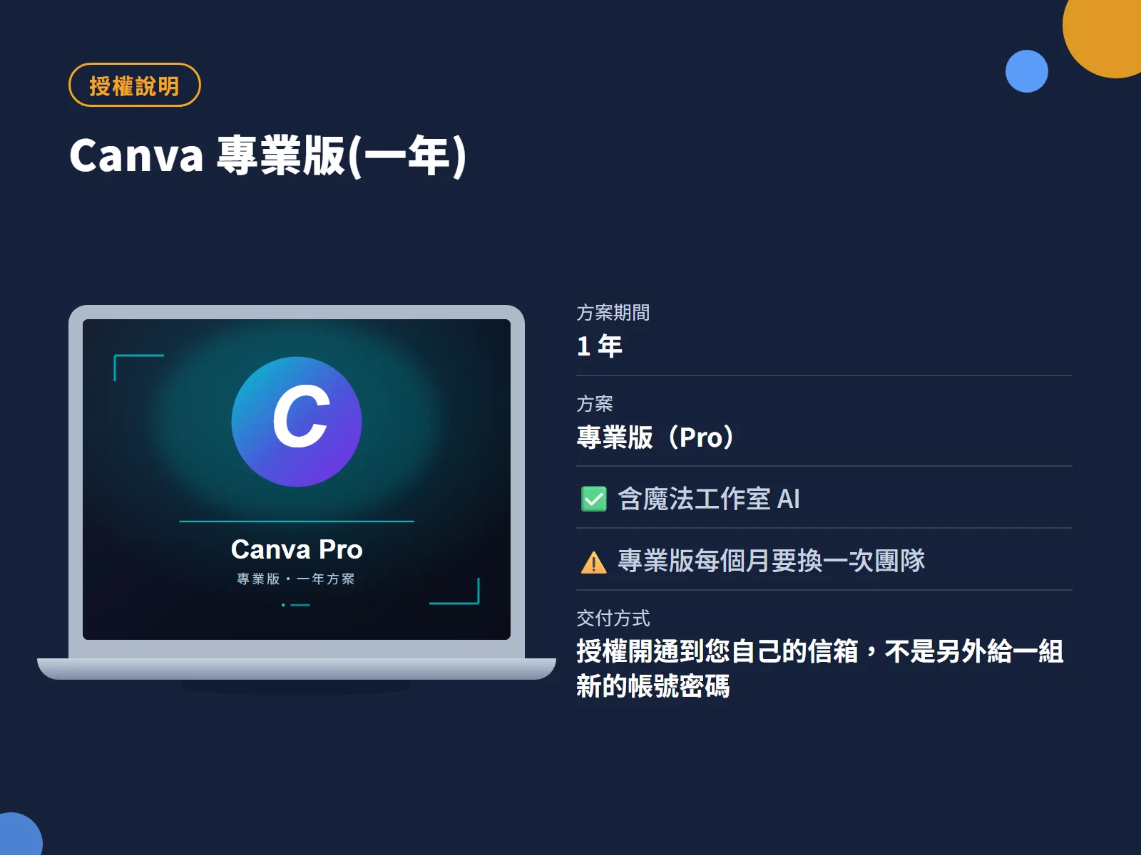 Canva 專業版(一年) 授權說明