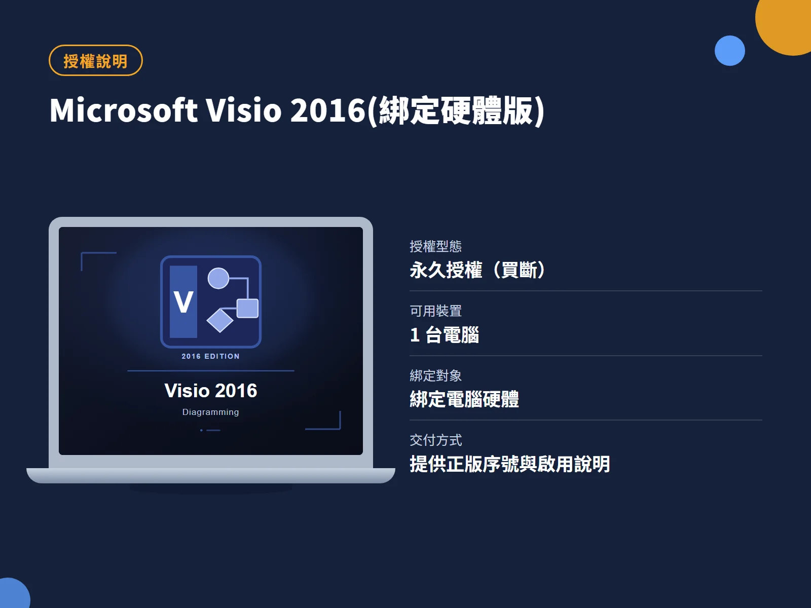 Microsoft Visio 2016(綁定硬體版) 授權說明
