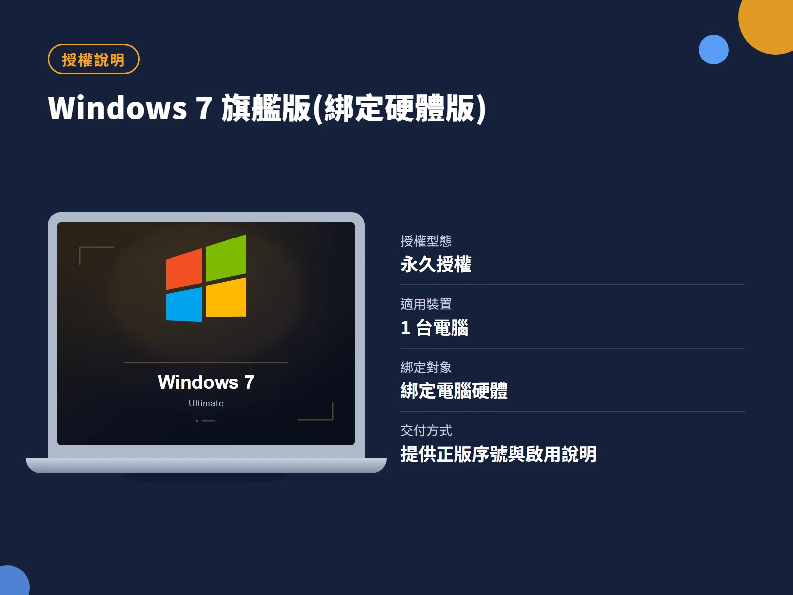 Windows 7 旗艦版(綁定硬體版) 授權說明