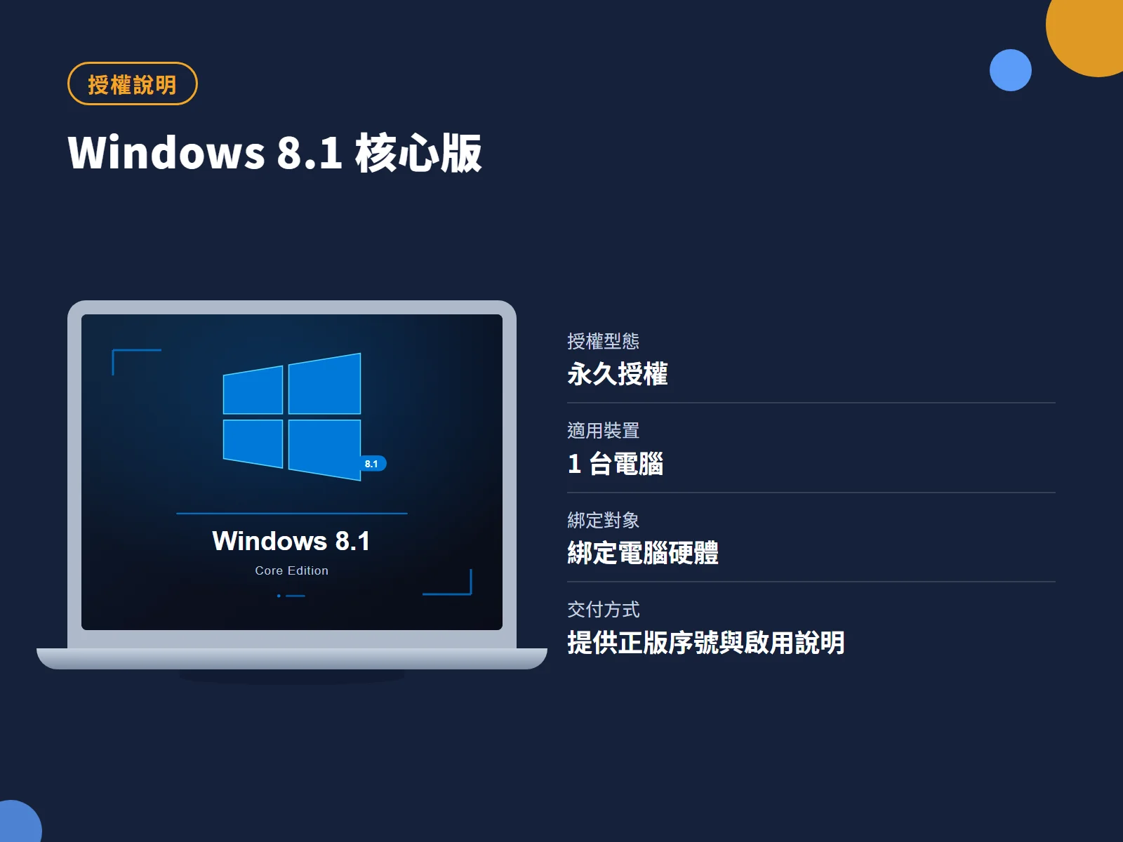 Windows 8.1 核心版 授權說明