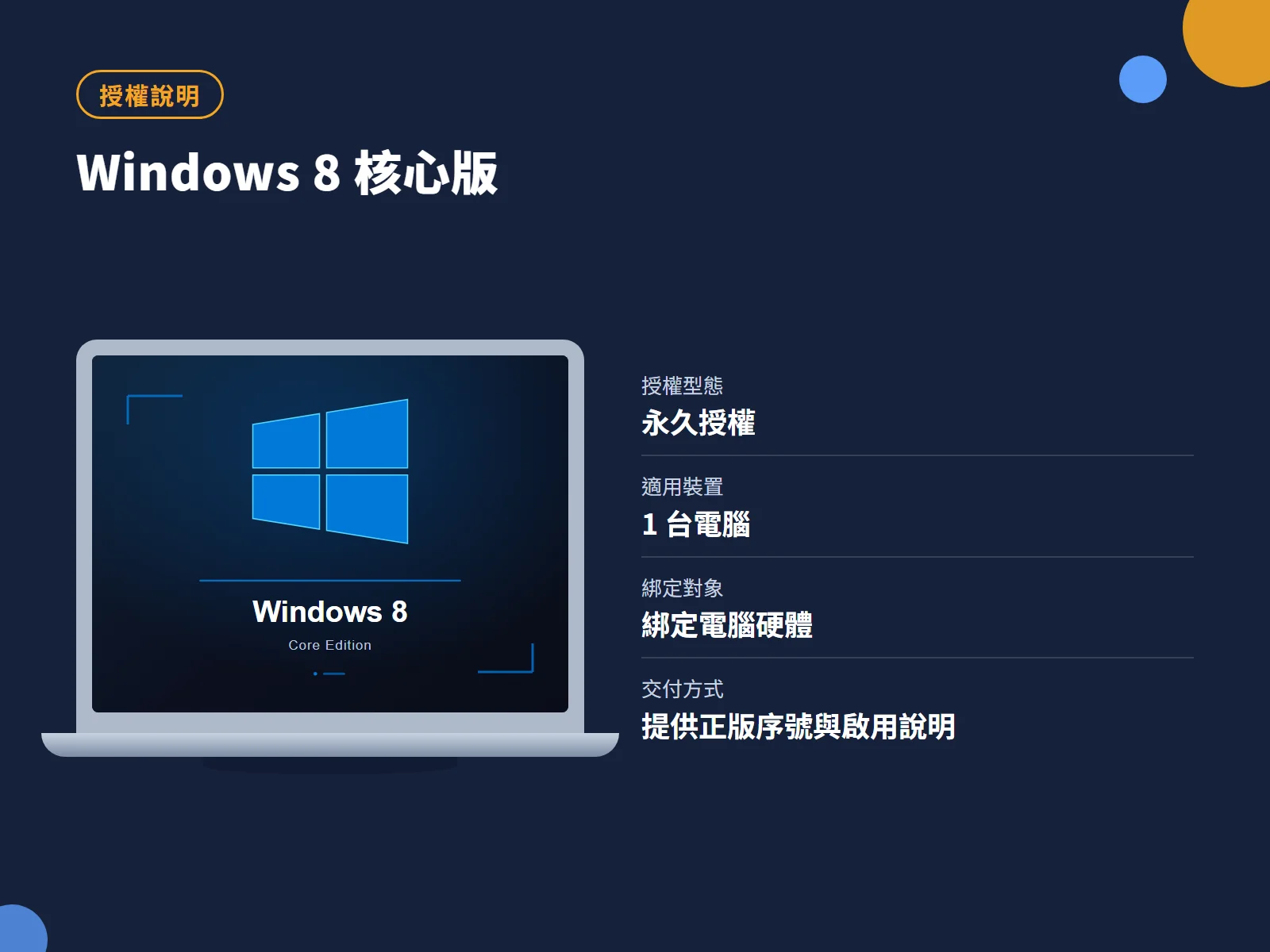 Windows 8 核心版 授權說明