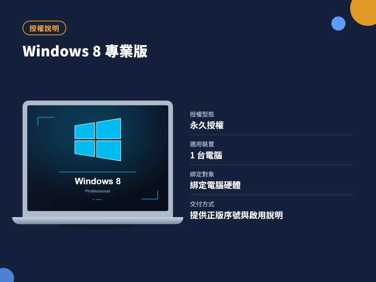 Windows 8 專業版 授權說明